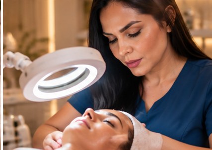 Limpieza facial con lámpara de aumento